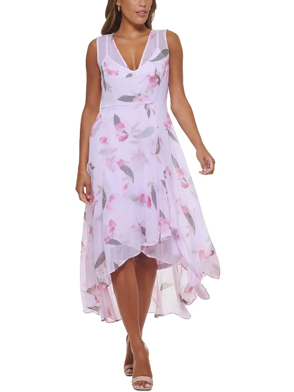 Womens Floral Midi Fit & Flare Dress Tunics Hiking breathable