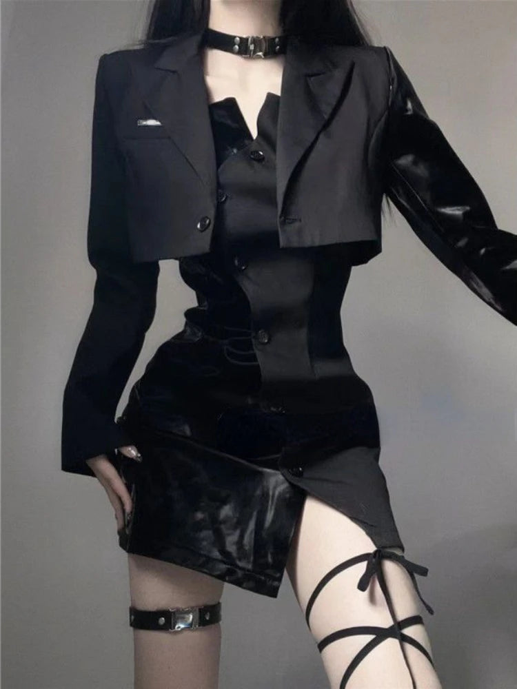 Yipinpay Black Blazer 2 Piece Dress Set Woman Elegant Short Tops Sexy Strap Y2k Mini Dress Gothic Fashion Suit Slim 2024 Autumn Elegant Velvet Mini Dress Yipinpay Black Blazer 2 Piece Dress Set Woman Elegant Short Tops Sexy Strap Y2k Mini Dress Gothic Fashion Suit Slim 2024 Autumn Elegant Velvet Mini Dress