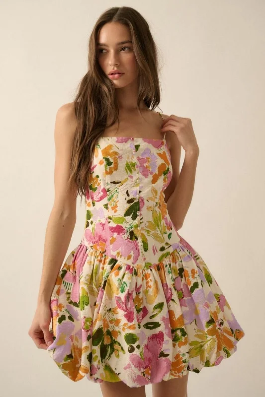 Floral Print Mini Dress - Cream Cozy A-Line Mini Dress