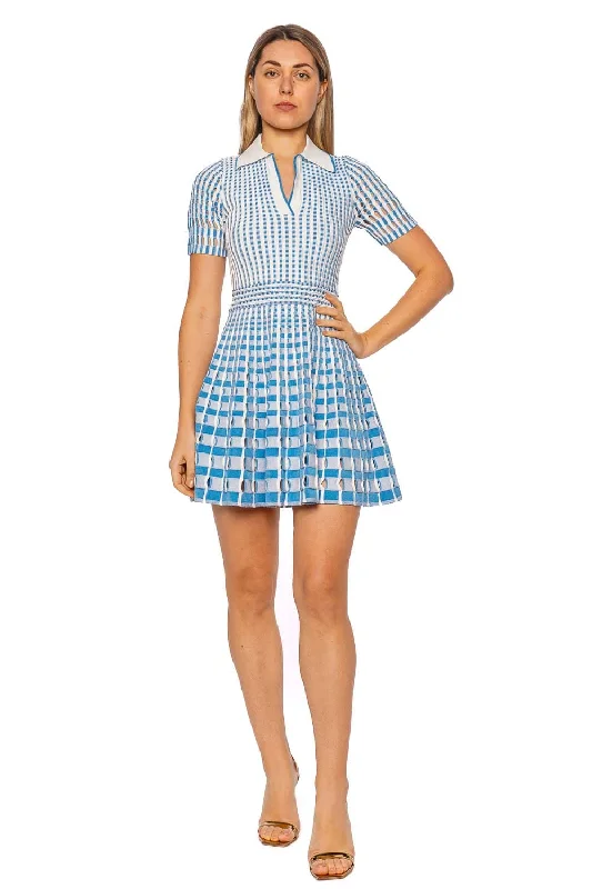 Tovi Gingham Knit Polo Mini Dress Chic Pleated Mini Dress
