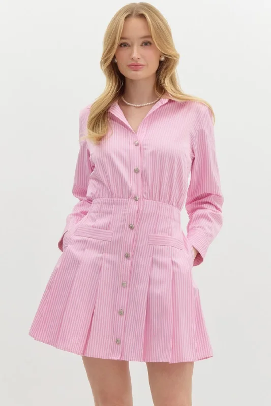 Stripe Pleated Mini Dress - Pink Cozy Jersey Mini Dress