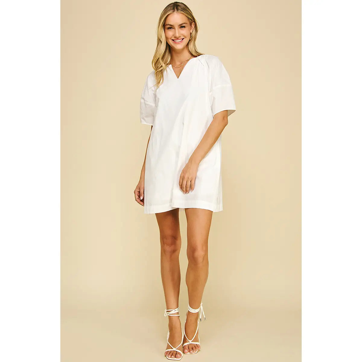Solid Mini Dress - Off White Elegant Mini Dress with Ruffles