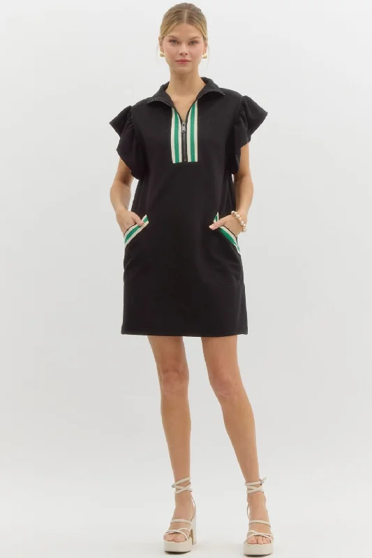 Pocket Mini Dress - Black Comfortable Smocked Mini Dress