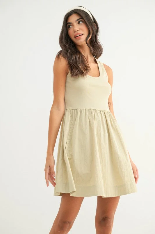 Scarlett Tank Mini Dress- Taupe Stylish Short-Sleeve Mini Dress