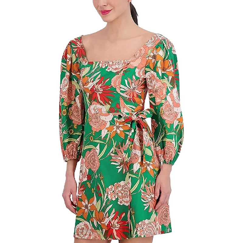 Womens Floral Print Short Mini Dress Tunics stripes playful