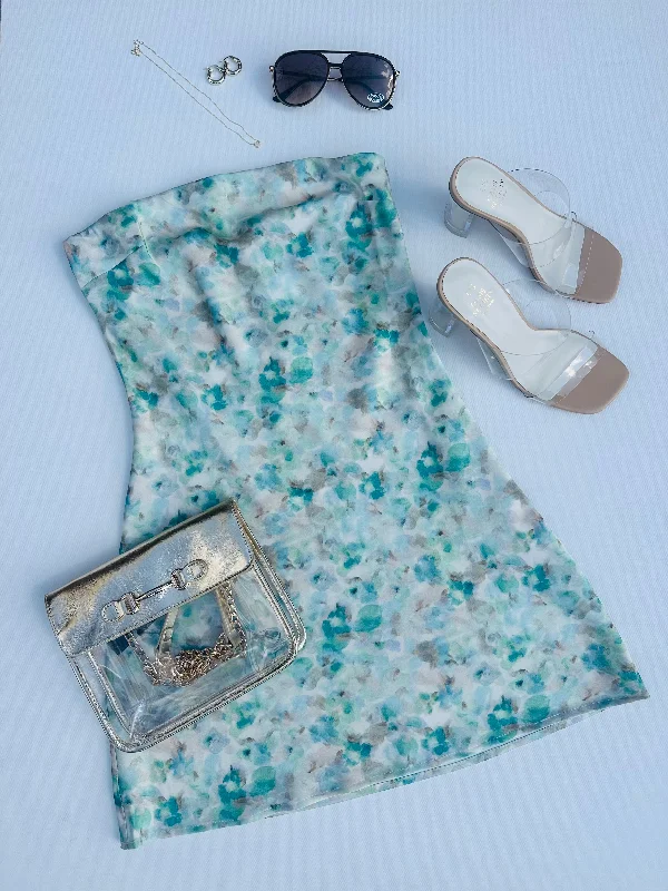 Water Color Satin Tube Mini Dress- Sage/Green Classic Shift Mini Dress