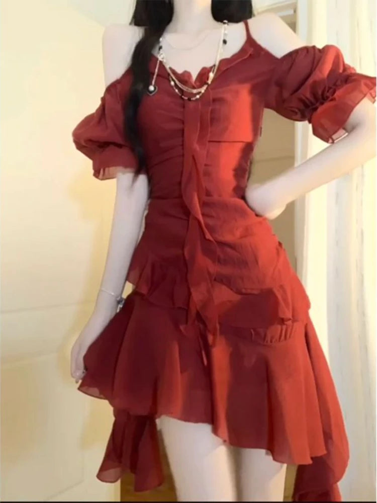 Yipinpay French Elegant Y2k Mini Dress Even Party Short Sleeve Dress Woman Vintage One Piece Dress Korean Fashion 2024 Summer Chic Stylish Summer Mini Dress