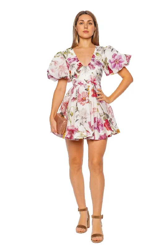 Fleur Floral Puff Sleeve Mini Dress Trendy Bodycon Mini Dress