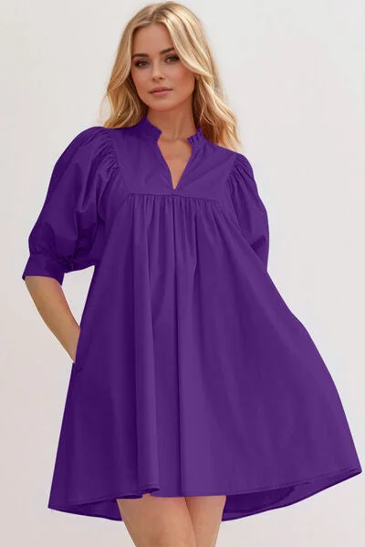 Frill Notched Puff Sleeve Babydoll Mini Dress Stylish Spaghetti Strap Mini Dress
