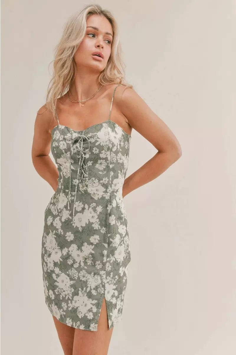 Sage The Label Spring Break Lace Up Mini Dress in Sage Cream Comfortable Boho Mini Dress Sage The Label Spring Break Lace Up Mini Dress in Sage Cream Comfortable Boho Mini Dress