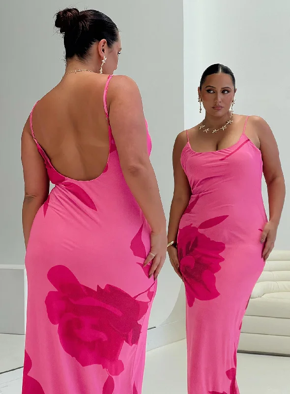 Knox Maxi Dress Hot Pink Floral Curve Tunics Fashionable chic