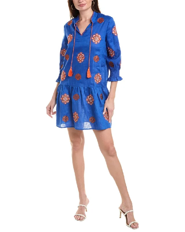 tyler böe Niki Embroidered Linen Topper Dress Tunics Prom sequined