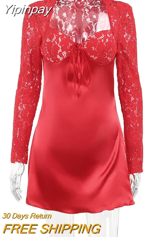 Yipinpay MO Lace See Through Sexy Long Sleeve Red Mini Dress Women Summer Elegant Bandage Slim Outfit Ladies Party Club Vestido Cozy Knit Mini Dress Yipinpay MO Lace See Through Sexy Long Sleeve Red Mini Dress Women Summer Elegant Bandage Slim Outfit Ladies Party Club Vestido Cozy Knit Mini Dress