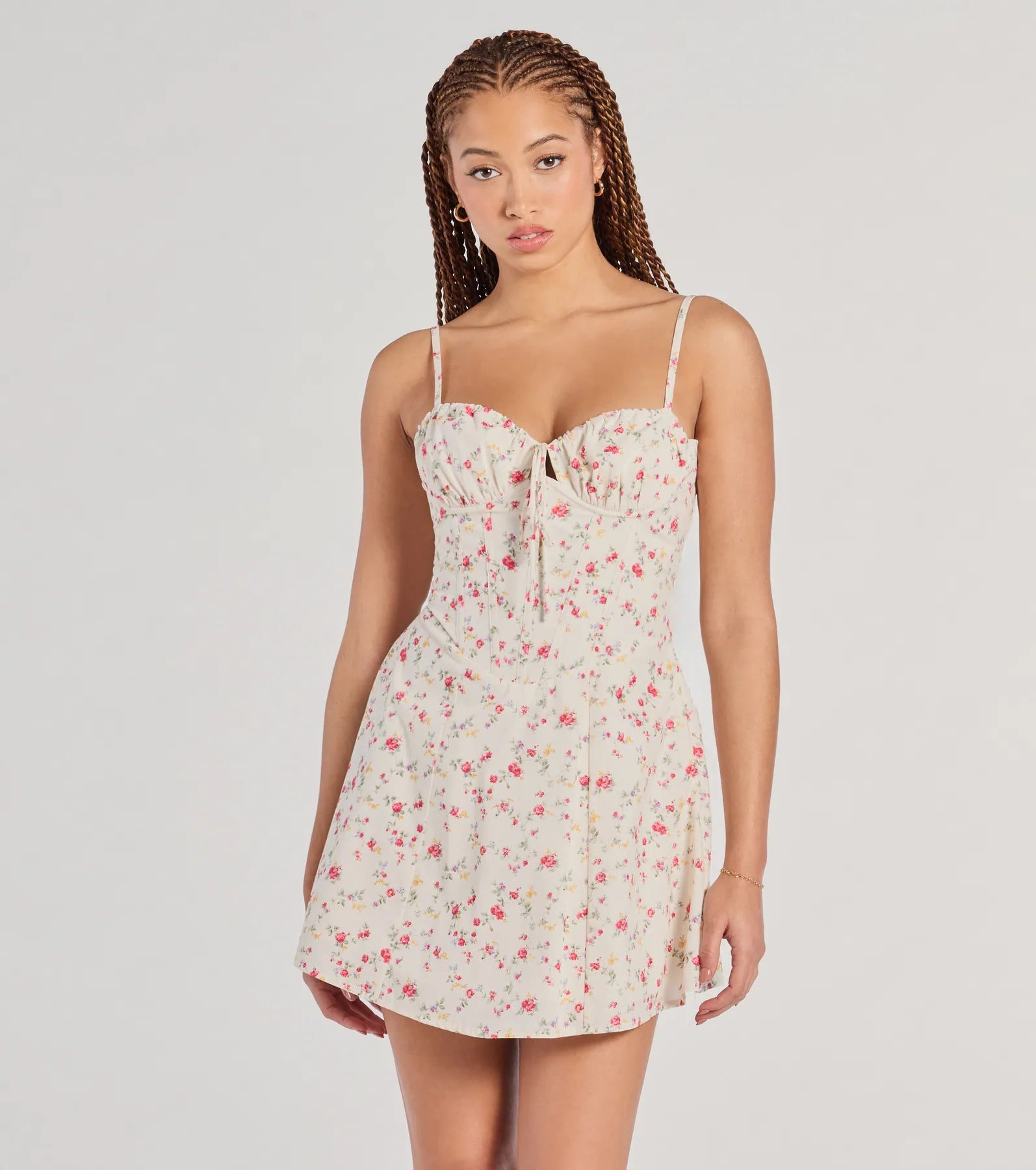 Flirty Romance Corset Lace-Up Floral A-Line Mini Dress Elegant Floral-Print Mini Dress Flirty Romance Corset Lace-Up Floral A-Line Mini Dress Elegant Floral-Print Mini Dress
