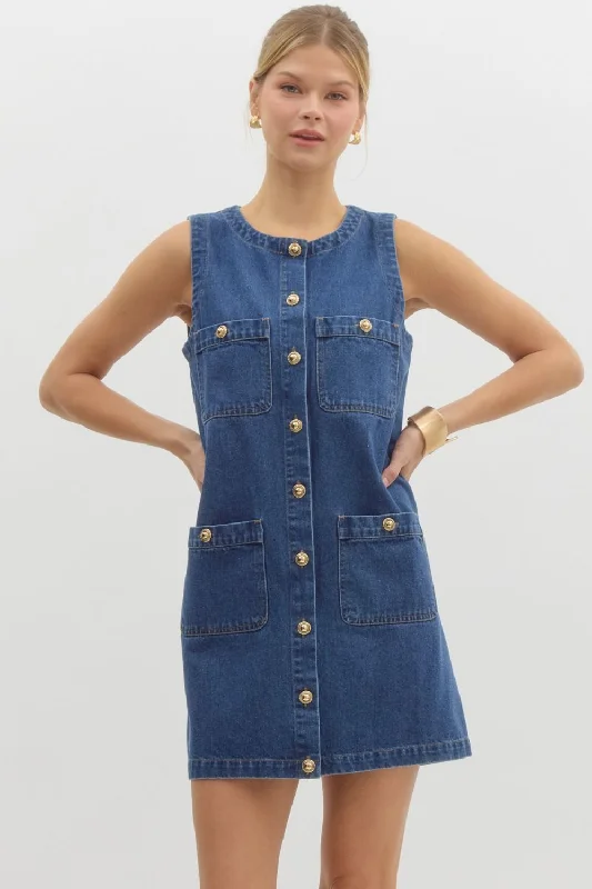 Denim Sleeveless Mini Dress Modern Satin Mini Dress