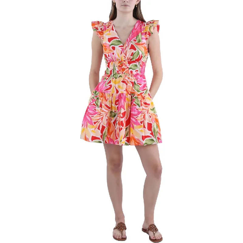 Petites Womens Floral Print Short Mini Dress Tunics Floral girly