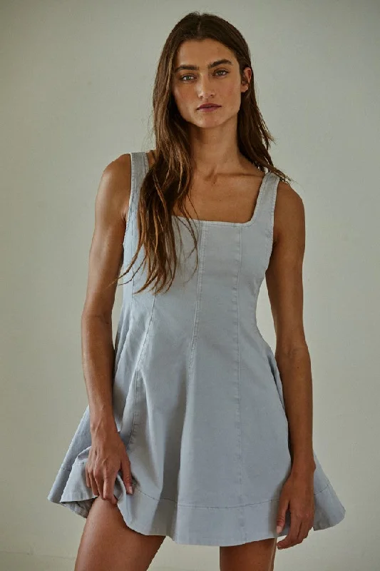 Faye Denim Sleeveless Mini Dress - Light Denim Comfortable Ruffle Mini Dress