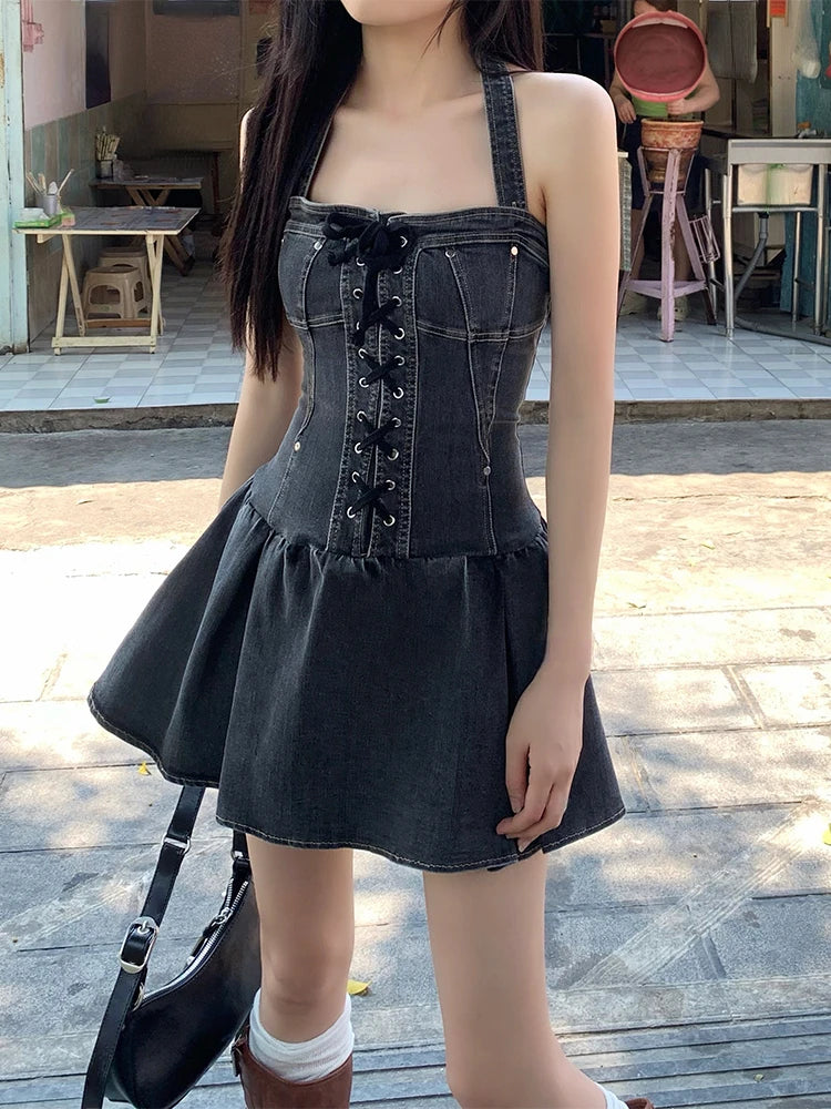 Yipinpay Summer Sexy Sleeveless Slim Denim Dress Woman Vintage Strap Y2k Mini Dress Party One Piece Dress Korean Fashion Design Trendy Mini Dress with Belt Yipinpay Summer Sexy Sleeveless Slim Denim Dress Woman Vintage Strap Y2k Mini Dress Party One Piece Dress Korean Fashion Design Trendy Mini Dress with Belt
