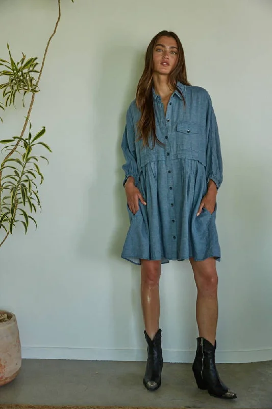 Collared Button Down Mini Dress Cozy Ruched Mini Dress