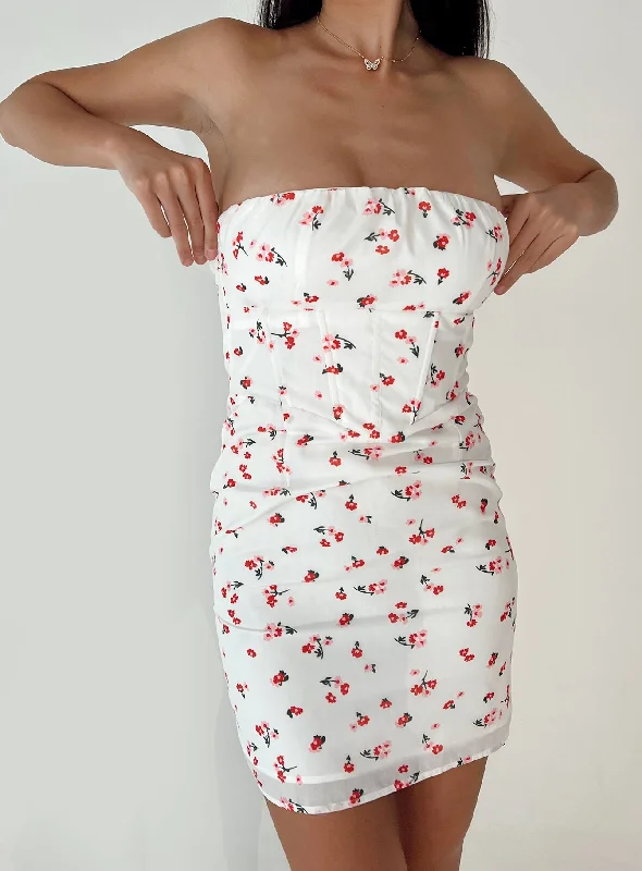 Ivy Corset Mini Dress White Floral Tunics Fleece cozy