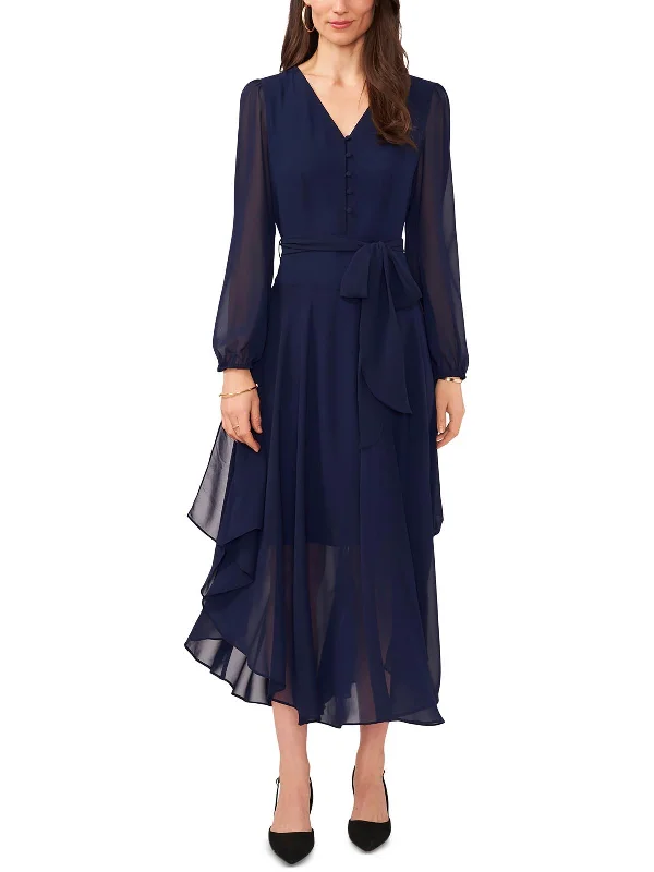 Womens Party Midi Fit & Flare Dress Square Neckline Feminine