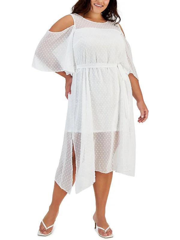 Plus Womens Chiffon Mid-Calf Midi Dress Tunic Top Casual