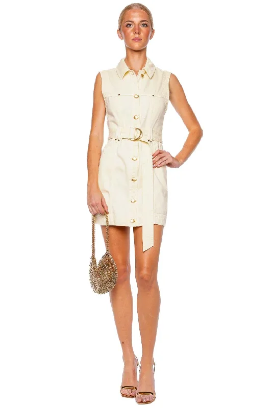 Ray Belted Denim Mini Dress Fashionable Mini Dress with Frills