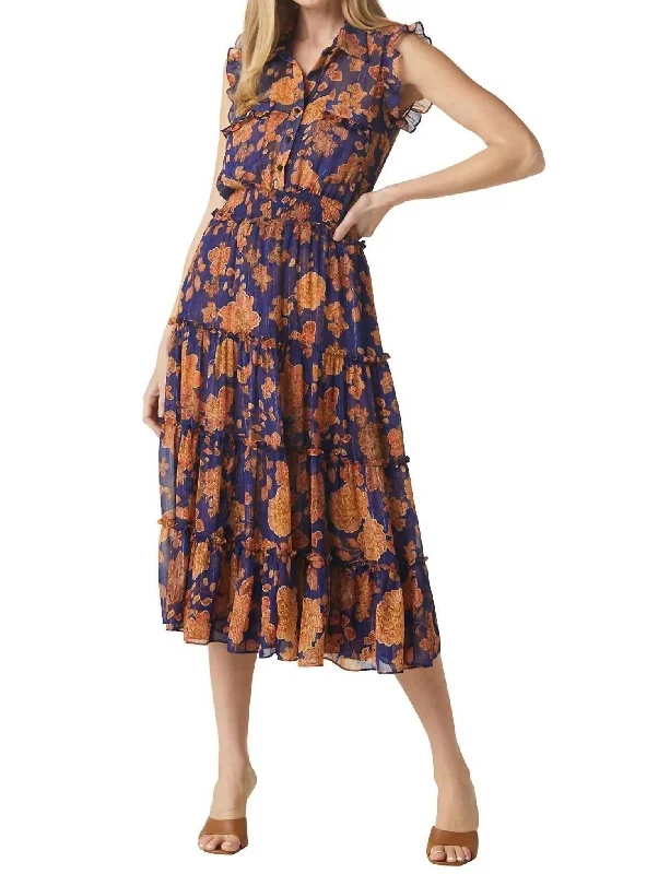 Tina Dress In Blue Marigold Flora Tunics Stylish modern