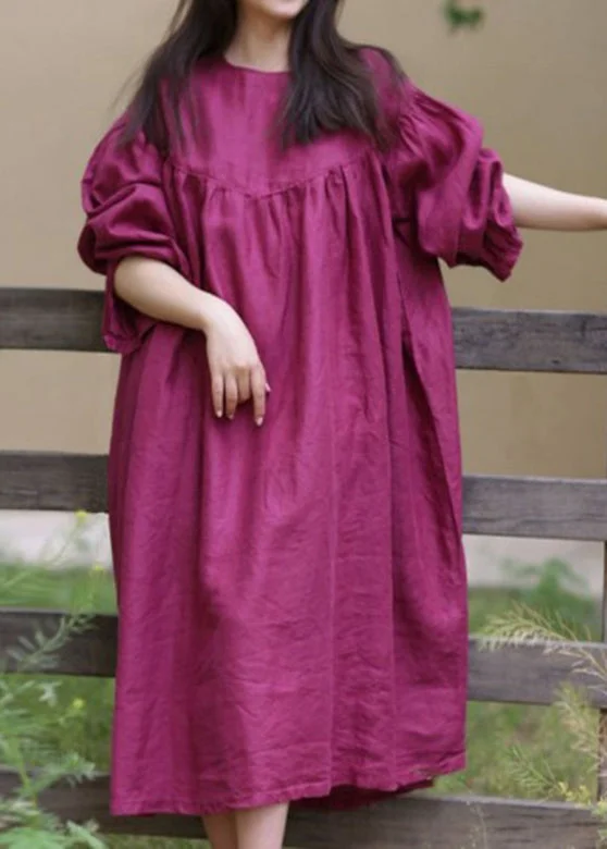 Loose Rose O-Neck Patchwork Wrinkled Maxi Dresses Spring GH1082 Tunics Plaid country