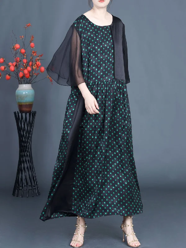 Women Summer Artsy Dot Spliced Loose Maxi Dress BN1044 Tunics Yoga stretchy
