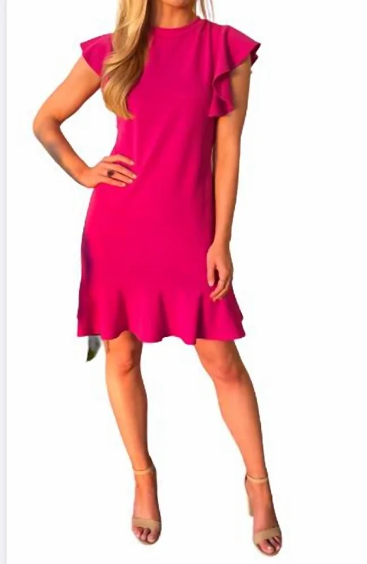 Ruffle Accent Dress In Fuchsia Tunics Prom sequined