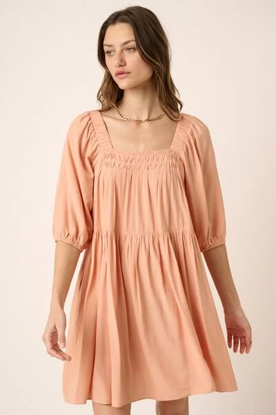Pintuck Detail Tie Back Mini Dress Comfortable Zip-Up Mini Dress