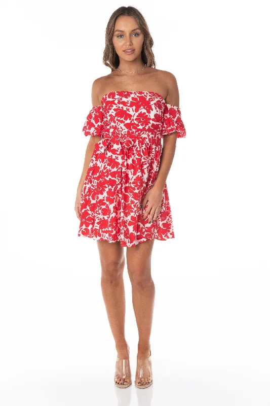 Amaryllis Bubble Sleeve Red Mini Dress Trendy Crossover Mini Dress