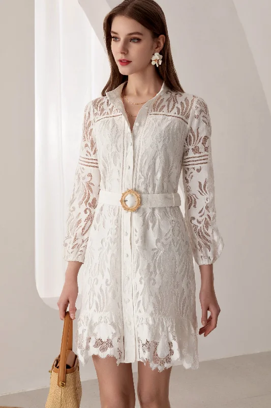 Tammy Lace Mini Dress - White Tunics Office stylish