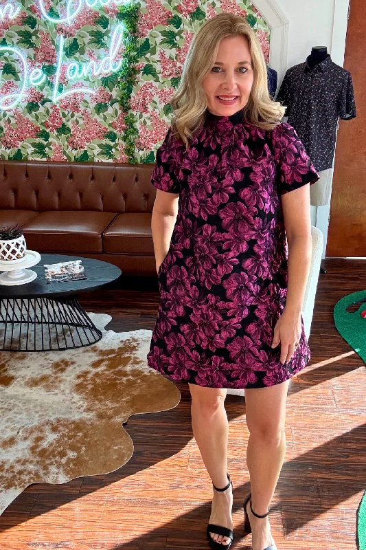 Jacquard Floral Mini Dress Stylish Button-Down Mini Dress
