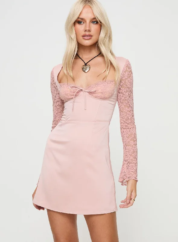 Markwell Long Sleeve Mini Dress Pink empire Waist empire
