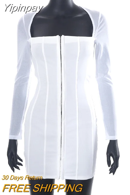 Yipinpay MO Women Mesh Patchwork Square Collar Mini Dress Ladies Slim See Through White Long Sleeve Dresses Party Club Outfit Fashionable Party Mini Dress Yipinpay MO Women Mesh Patchwork Square Collar Mini Dress Ladies Slim See Through White Long Sleeve Dresses Party Club Outfit Fashionable Party Mini Dress