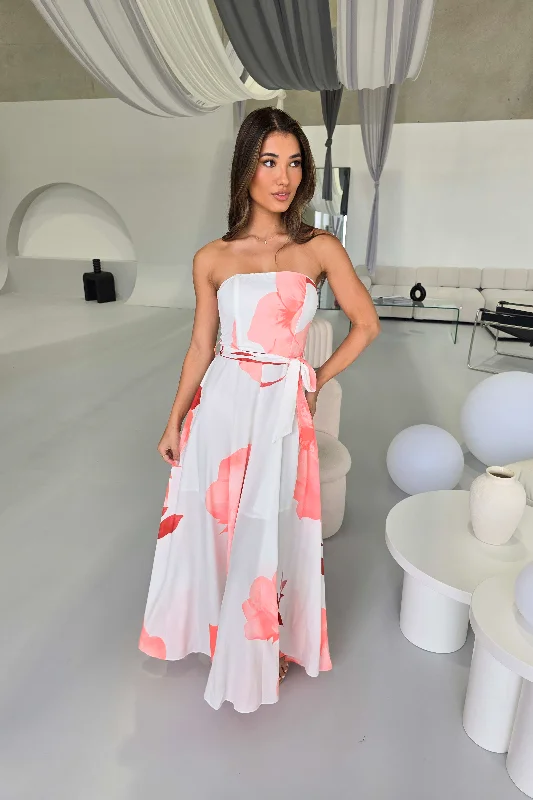 WONDER DRESS - WHITE FLORAL sweetheart Neckline Romantic