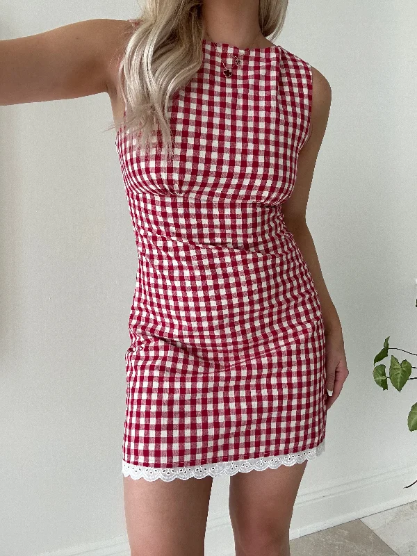 Cherry Gingham Mini Dress Cozy Cotton Mini Dress