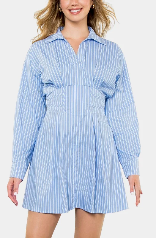 Long Sleeve Striped Mini Dress Comfortable Wrap Mini Dress