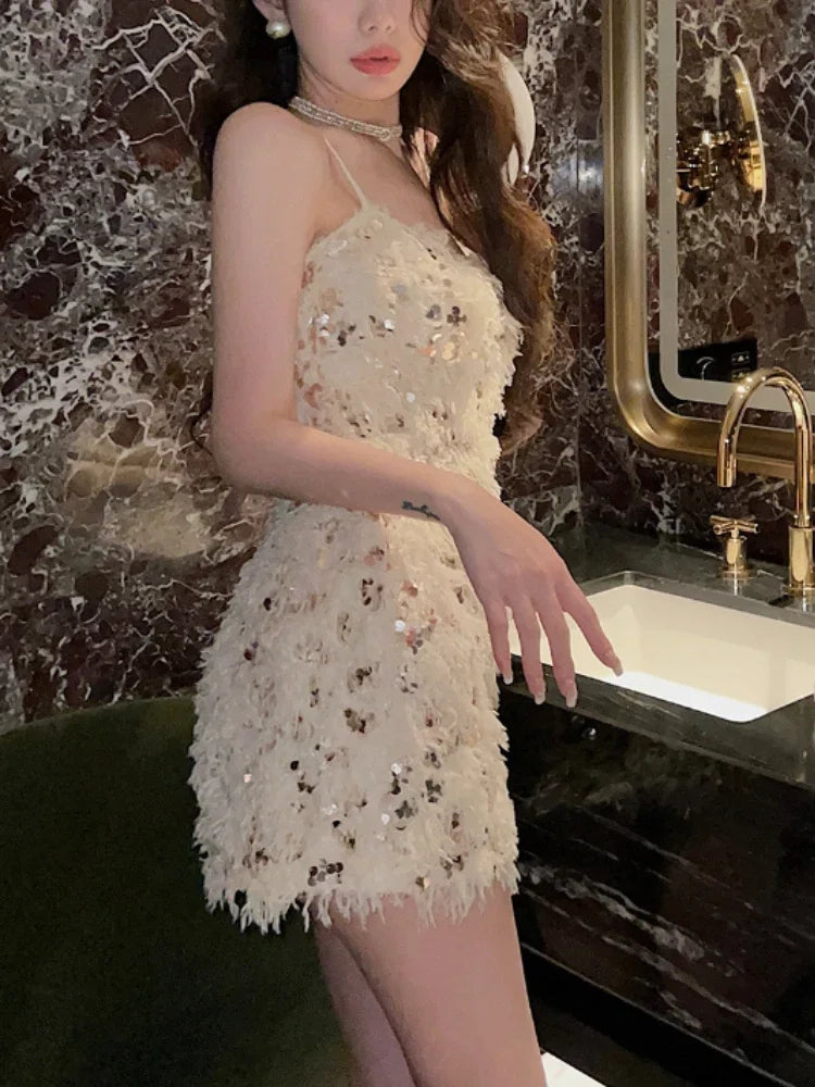 Yipinpay Strap Y2k Mini Dress Party Casual 2024 Summer Long Sleeve Vintage Fashion Dress Woman One Piece Dress Korean Slim Design Stylish Sweetheart Mini Dress