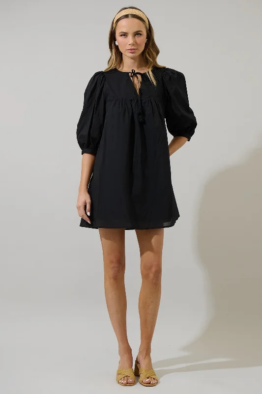 Chila Babydoll Mini Dress - Black Comfortable Bodycon Mini Dress