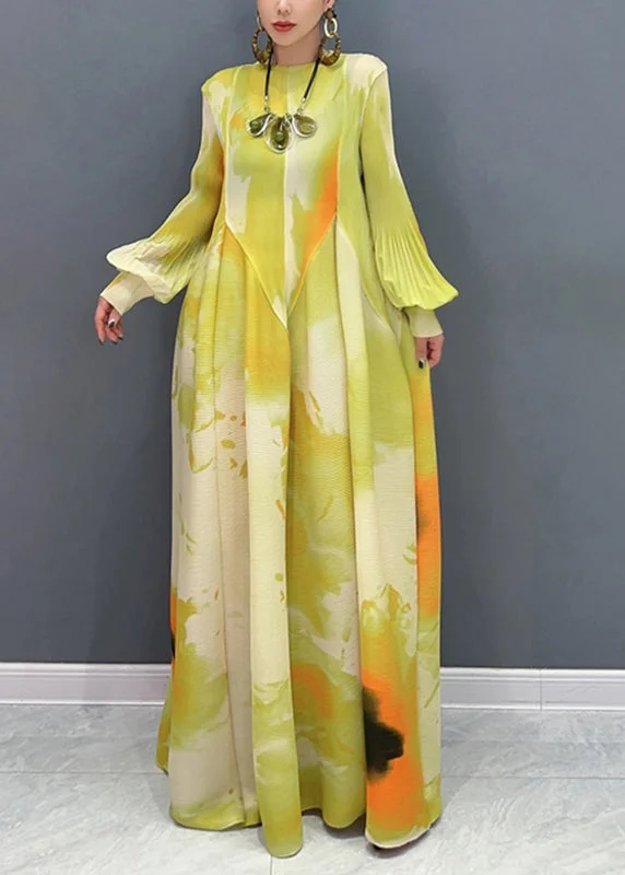 Light Green Print Patchwork Chiffon Maxi Dress Long Sleeve UU1061 Tunics Trendy modern
