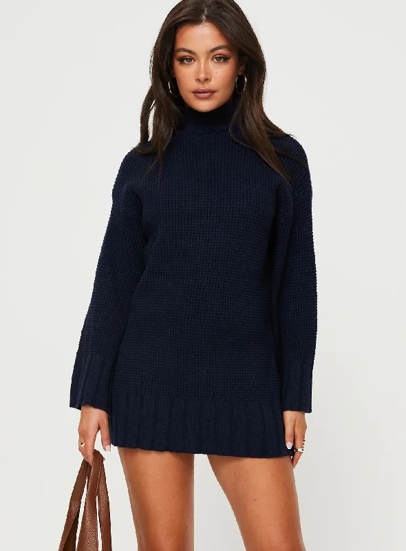 Tarin Knit Mini Dress Navy Tunics Fashionable chic