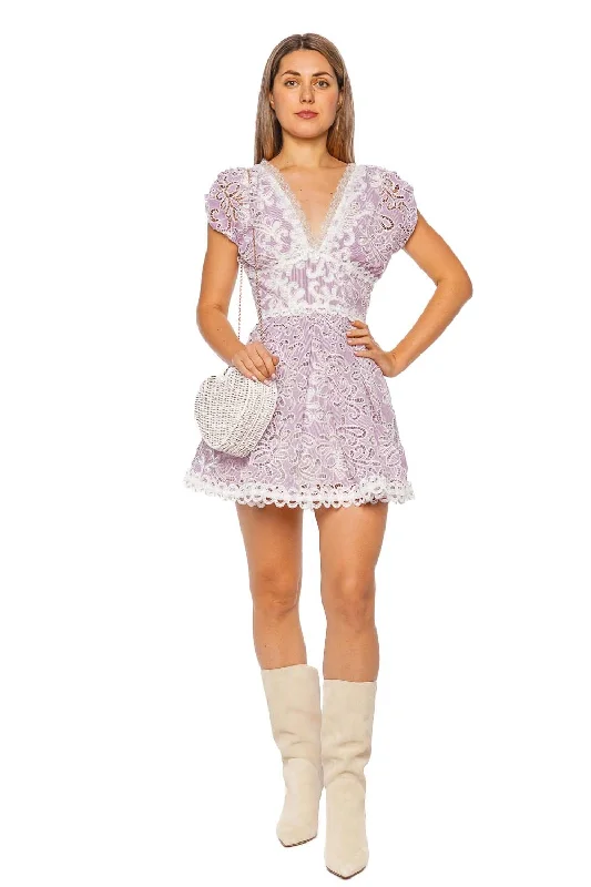 Deco Embroidered Lace Trim Mini Dress Trendy Floral Mini Dress