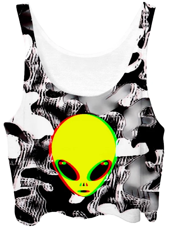 Trippy Alien Crop Top Lace Blend Ribbed Blend Corduroy Blend