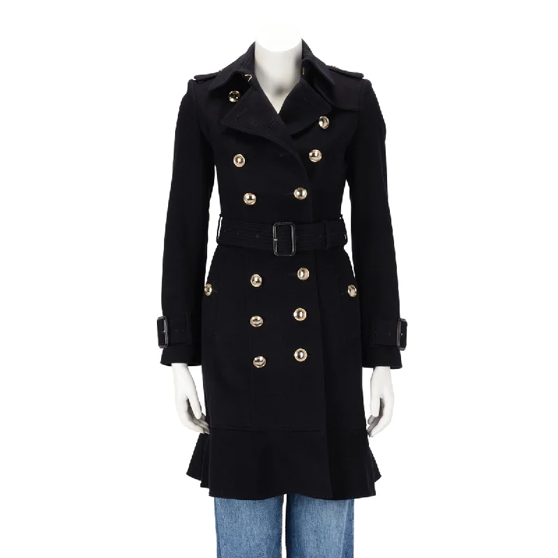 Burberry Navy Wool & Cashmere Double Breasted Coat UK 4 Asymmetrical Diagonal princess Burberry Navy Wool & Cashmere Double Breasted Coat UK 4 Asymmetrical Diagonal princess