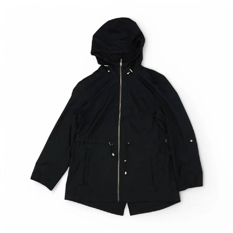 Black Solid Rain Coat Nylon Polyester Spandex