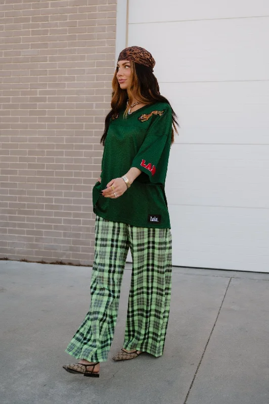 Rebel Road Plaid Wide Leg Trousers in Lime Trousers Winter Warm