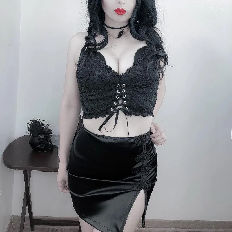 Women's Goth Embroidery V-Neck Black Crop Top Rayon Fabric Velvet Fabric Corduroy Fabric Women's Goth Embroidery V-Neck Black Crop Top Rayon Fabric Velvet Fabric Corduroy Fabric